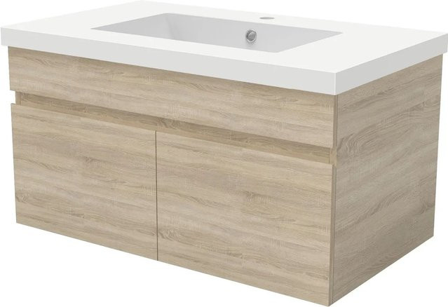 AICA Badmöbel Set BERGEN Waschtisch mit Unterschrank in Eiche Matt mit Softclose, 2-teilig - Bild 1