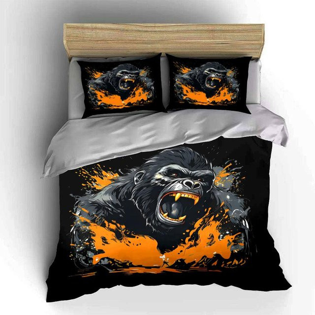 Dreiteiliges Bettwäsche-Set mit Wildes Gorilla-Motiv in Schwarz, Microfaser, B/H: 180 x 210 cm - Bild 1