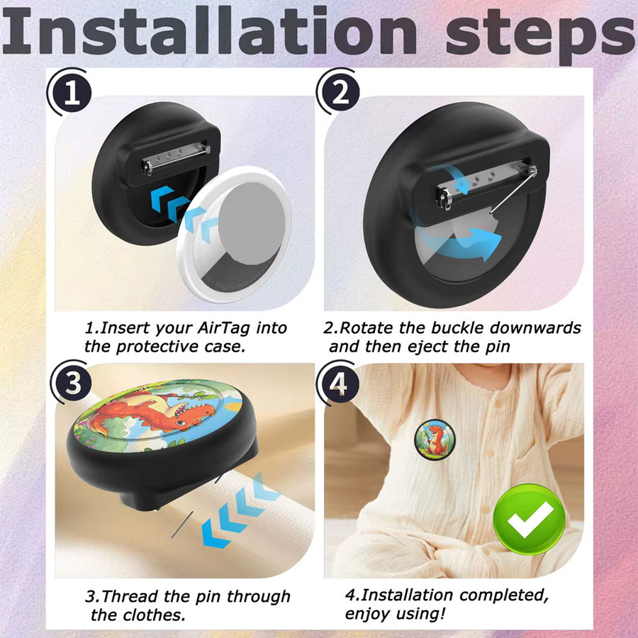 SZKOSTON Silikon-Schutzhülle für Apple AirTag mit unsichtbarem Pin als Anti-Verlust-Tracker-Hülle und versteckter Halter für Kinder und Senioren - Bild 5