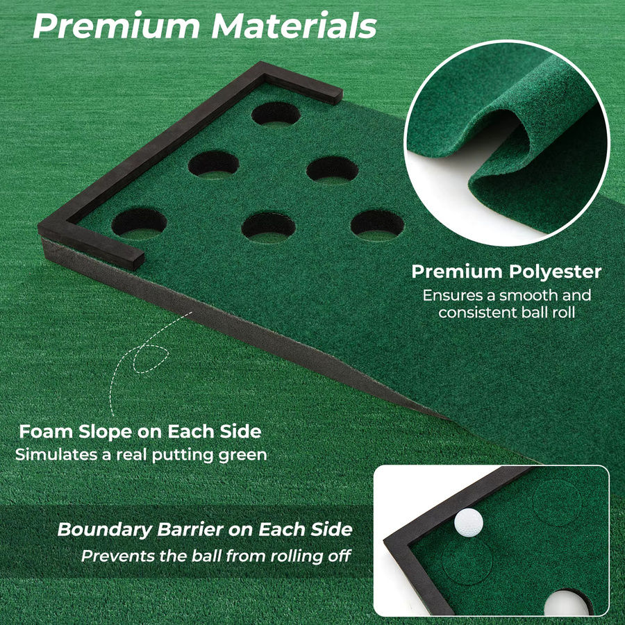 GOFLAME Golf-Pong-Putting-Matte, grün, mit 2 Puttern, 6 Bällen, 12-Loch-Abdeckungen - Bild 4