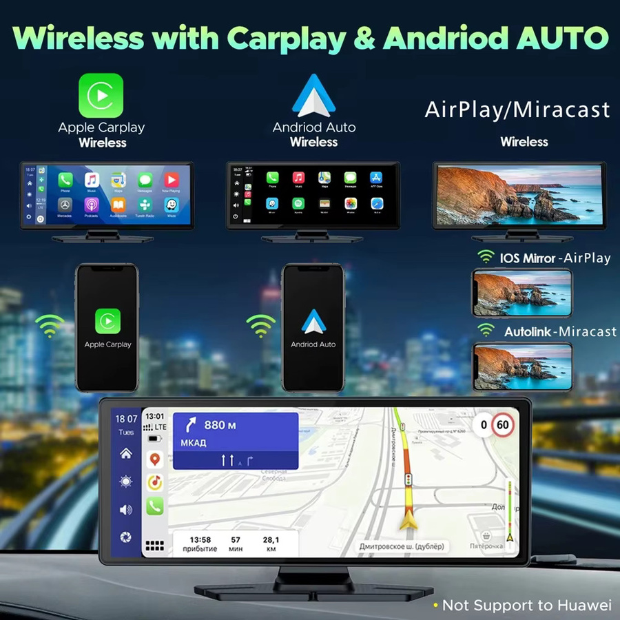 OMGO Dash Cam 4K UHD mit 10,26 Zoll Display, Android Auto und Apple CarPlay, Dual Objektiv, GPS, 5G WIFI, Bluetooth und FM Transmitter, Schwarz - Bild 2