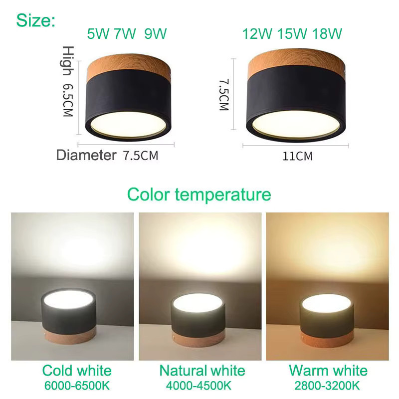Dimmbare LED-Deckenleuchte ROANJUNYH im nordischen Holz-Design, modernes LED-Downlight Spotlicht in Multicolour - Bild 2