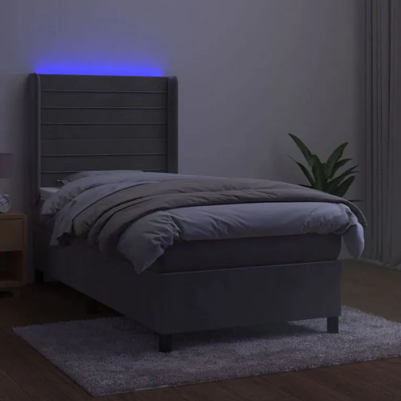 Vidaxl Kontinentalbett mit Matratze und LED in Grau aus Samt, B/T: 100 x 200 cm - Bild 4