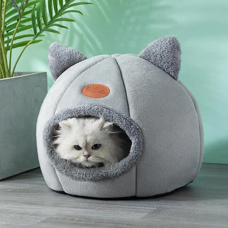 Gemütliches Katzenbett von Yiran Furniture als Höhlennest für kleine Hunde und Katzen, Farbe: Lichtgrau, B/T/H: 33 x 33 x 35 cm - Bild 3