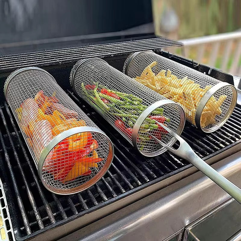 Runder Grillkorb aus Edelstahl von DUTRIEUX in Silber für Outdoor und Camping - Bild 2