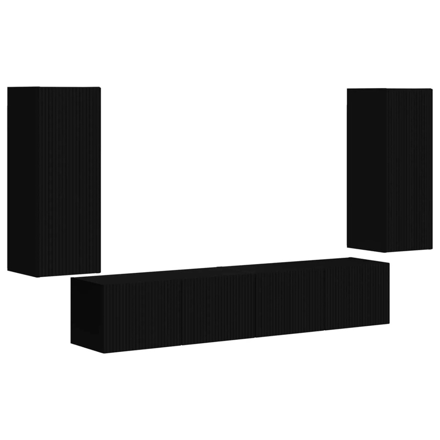 vidaXL TV-Wandregal-Set aus Holzwerkstoff, 4 Stück, Schwarz, Wandmontage - Bild 2