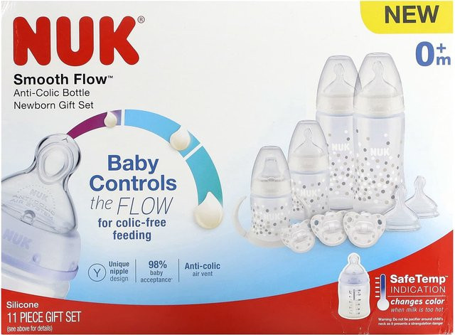 NUK Smooth Flow Geschenkset mit 11-teiligen Anti-Kolik-Flaschen in Weiß für Babys ab 0 Monaten - Bild 1