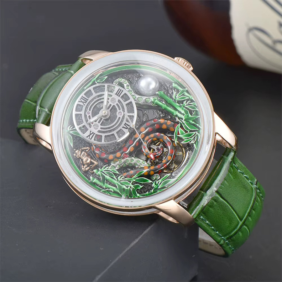 OUMASHI Armbanduhr, Edelstahl, Leder, Schwarz, 46 mm, Herren - Bild 2