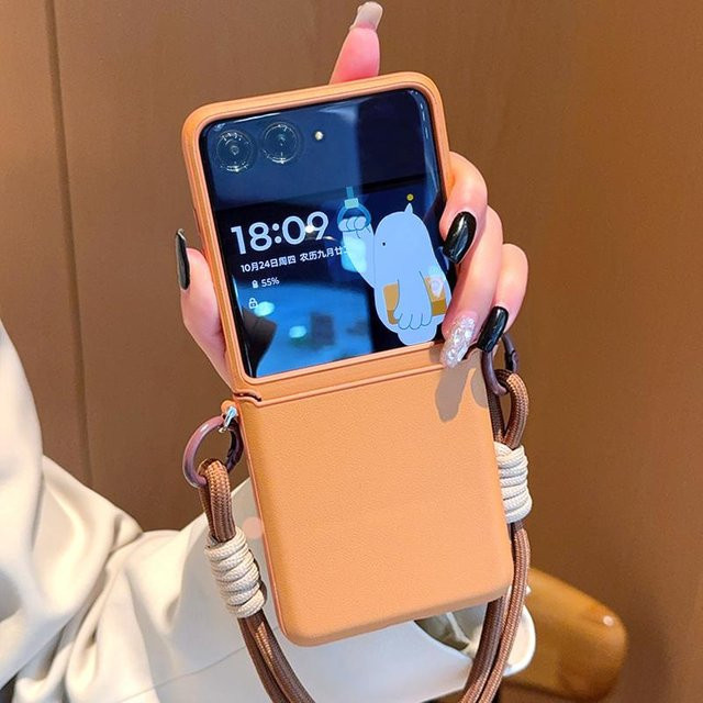 Motorola Razr 50 und Razr 50 Ultra Handyhülle mit Lanyard in Orange aus PC-Hartschale - Bild 1