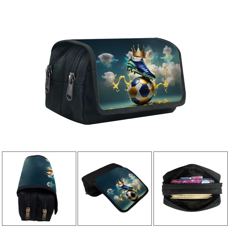 Grafisches Federmäppchen mit Krone und Fußballmuster als großes Schreibwaren-Etui für die Schule und das Büro - Bild 2