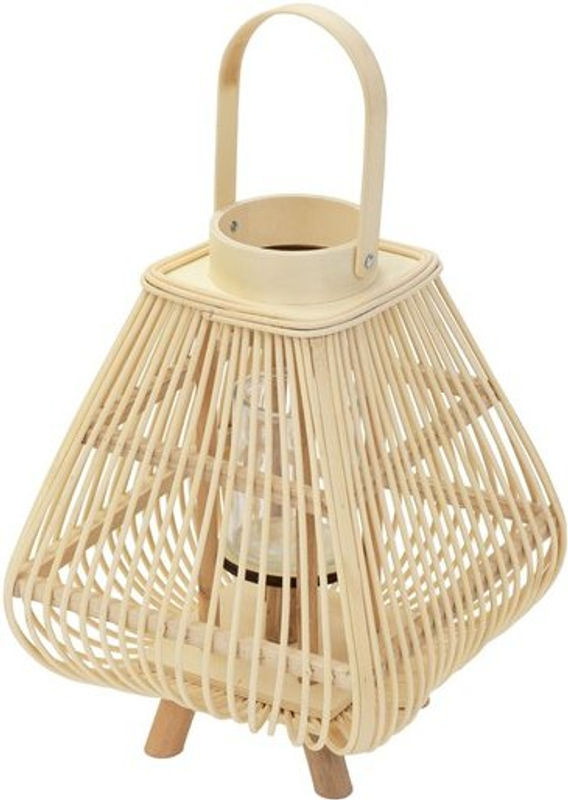 ECD Germany Bambus Laterne Windlicht in Boho Design, Farbe: Braun/Beige, H: 45,5 cm, B: 25 cm, T: 25 cm, Kerzenhalter mit Glas und Henkel für Teelicht - Bild 1