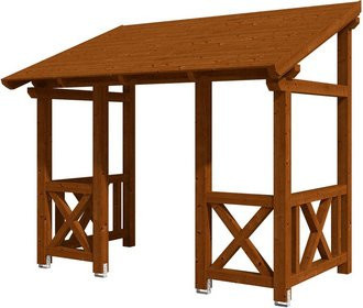Skan Holz Haustür-Vordach Paderborn 7 aus nordischer Fichte in Nussbaum braun, Breite: 336 cm, Tiefe: 202 cm - Bild 1