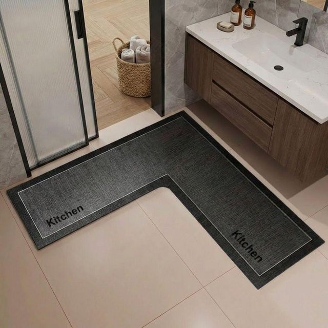 Green-Fashion home L-förmiger Küchenteppich aus Polyester, grau, wasserabsorbierend und anti-rutsch, waschbar - Bild 1