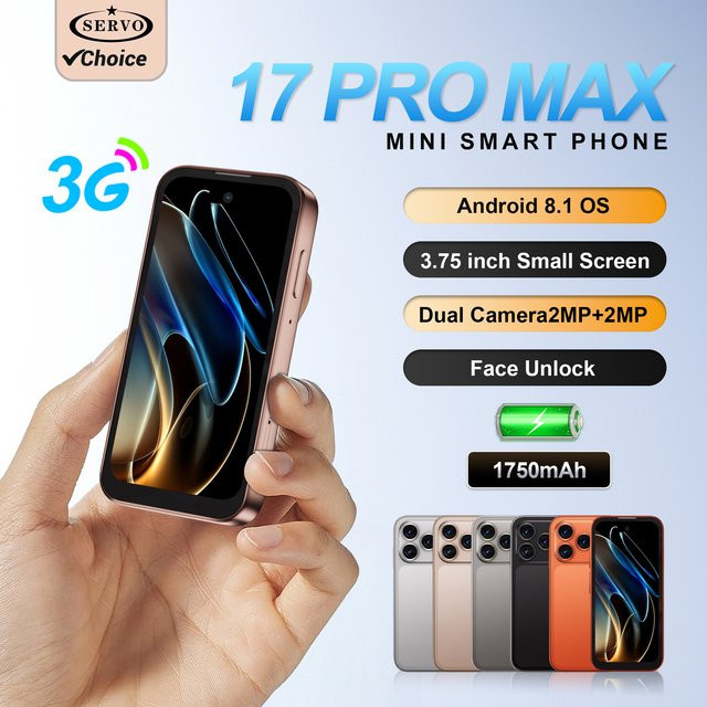 SERVO 17 PRO MAX Mini-Smartphone in Gold mit 3,75 Zoll Fullview-Display, 3G Mobilfunk, Dual-SIM, Android, Gesichtserkennung und GPS - Bild 1