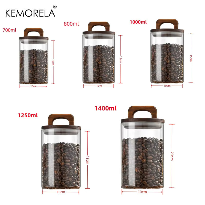Luftdichter Vorratsbehälter aus Glas mit Holzdeckel von KEMORELA, transparenter Glasbehälter für Lebensmittel, Tee oder Kaffee, 0,7 l - Bild 3