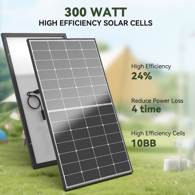 Rvpozwer N-Typ Monokristallines Solarmodulsystem mit 18BB-Zellen, 300 W, 12,8 V, Schwarz - Bild 1