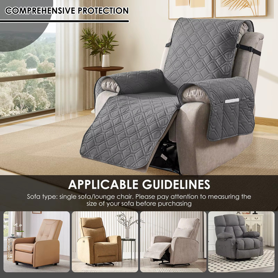 Willstar Wasserdichter Sofabezug aus Polyester in Grau mit geometrischem Muster und Befestigungsgurten - Bild 4