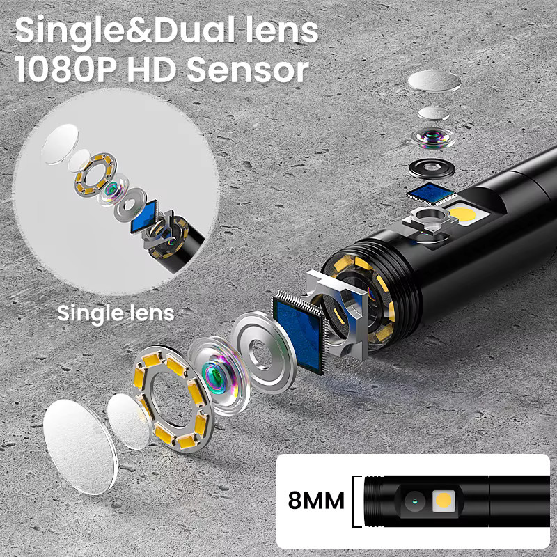ENWOR Industrielles Endoskop mit 4,3-Zoll-Bildschirm, 8 mm Doppelsonde, wasserdichte Sanitärkamera mit einstellbaren LEDs, Schwarz - Bild 4
