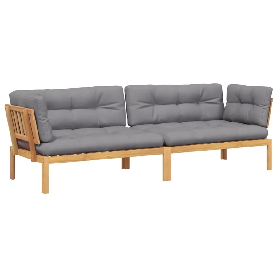 vidaXL Garten-Ecksofa Set aus 2 Paletten aus Akazien-Massivholz mit grauen Kissen in L-Form - Bild 2