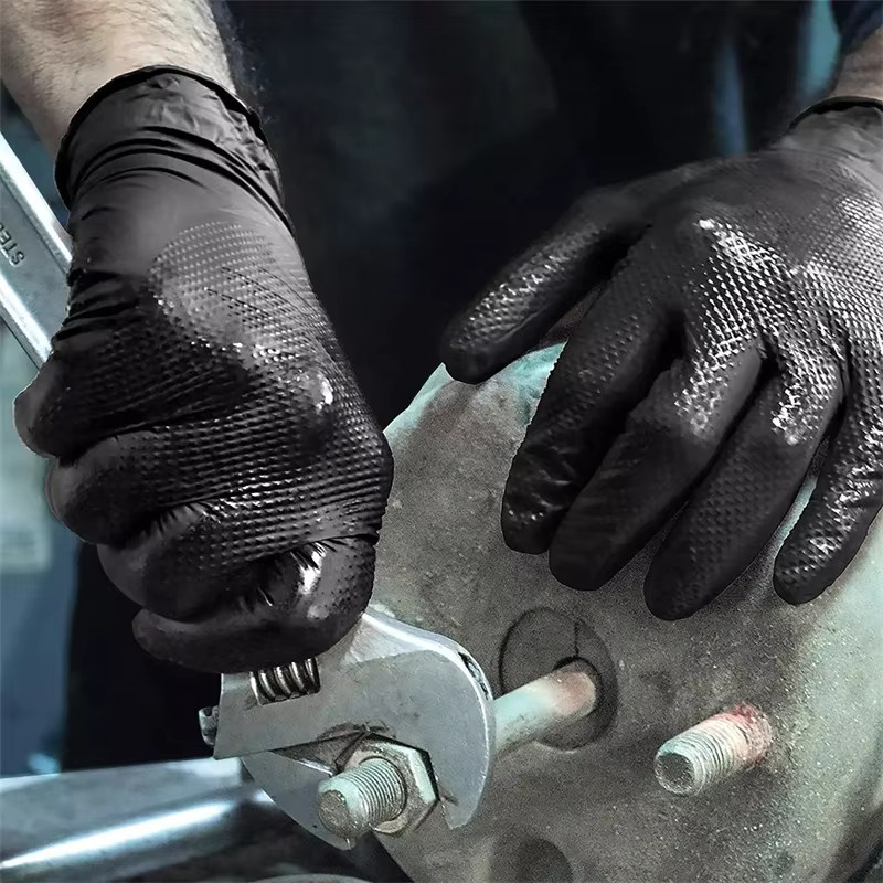 INMAICH Nitril-Handschuhe in Schwarz und Orange, robuste 8Mil Sicherheits-Arbeitshandschuhe mit Diamantstruktur für Industrie, Mechaniker und Gartenarbeit, Größe XL - Bild 5