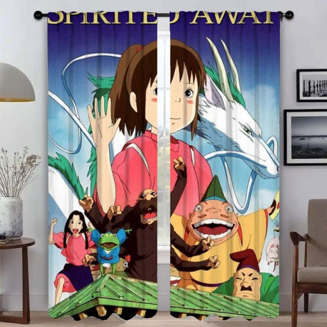 Spiriteds Away Tüll-Vorhänge im 2er-Set, halbtransparente Raumvorhänge für Schlafzimmer und Wohnzimmer, Mehrfarbig, Breite: 60 cm, Höhe: 90 cm - Bild 1