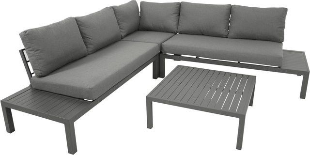 DEGAMO Lounge Set ROVIGNO in L-Form aus anthrazitfarbenem Aluminium mit grauen Polstern - Bild 1