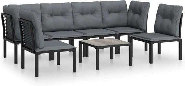 vidaXL 7-tlg Garten-Lounge-Set in Schwarz und Grau aus Poly Rattan mit Polstern und Couchtisch - Bild 1