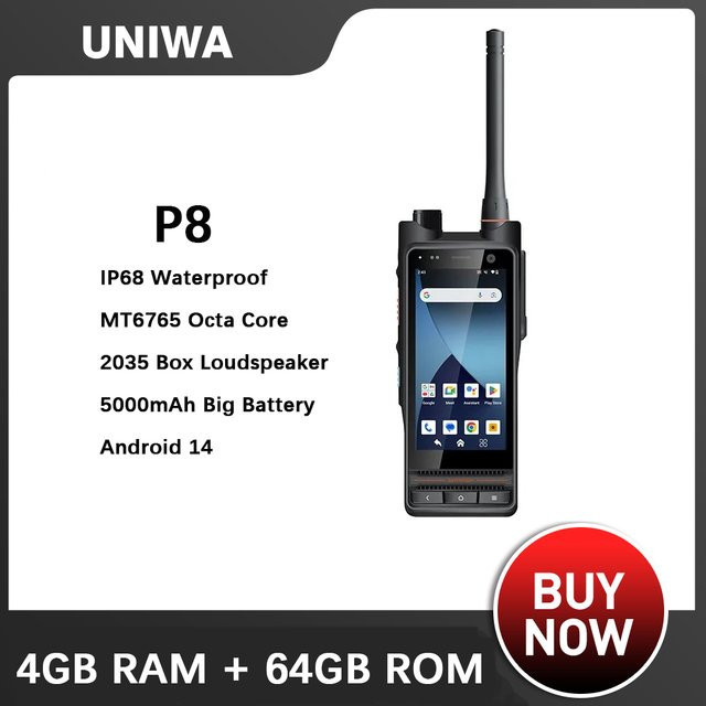 UNIWA Walkie Talkie P8 Android 14 Smart Funkgerät mit Touchscreen, Dual Mode DMR/Analog, UHF, 5000mAh Akku und Zello Unterstützung, Schwarz - Bild 1