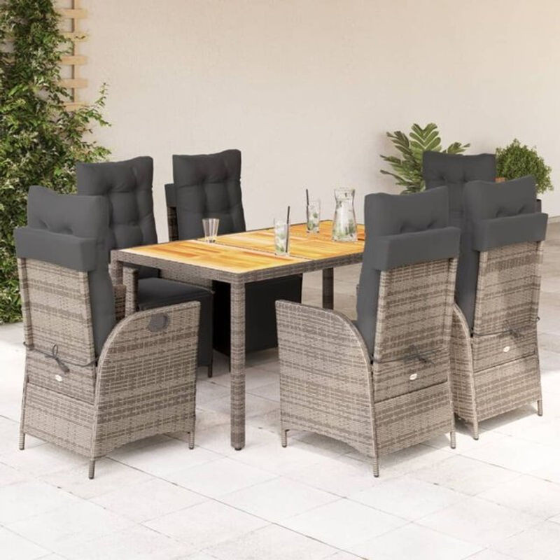 7-teilige moderne Garten-Essgruppe aus Poly-Rattan mit Kissen in Grau von vidaxl - Bild 1