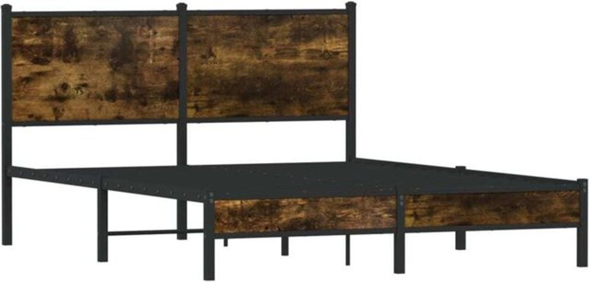 Metallbett vidaxl in Räuchereiche Braun im Industrial Design aus Stahl, B/T/H: 150 x 200 cm - Bild 1