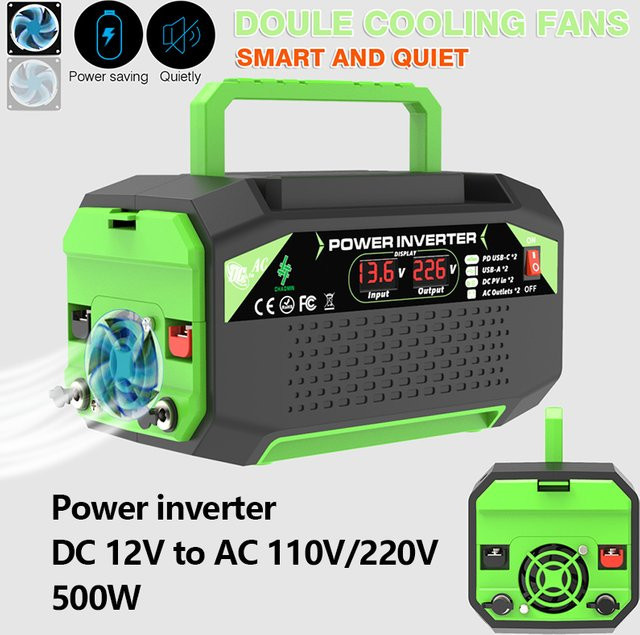 ProGrade 500 W Auto-Wechselrichter mit Dual-Spannung 110 V/220 V AC und 20 W USB-C PD zum Laden von Laptops, Kameras und Drohnen - Bild 1