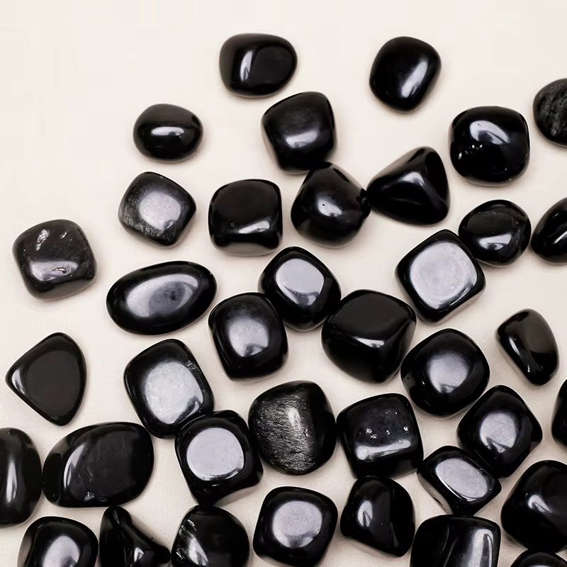Runyangshi Polierter natürlicher Obsidian-Trommelstein in Schwarz, 100 g - Bild 3