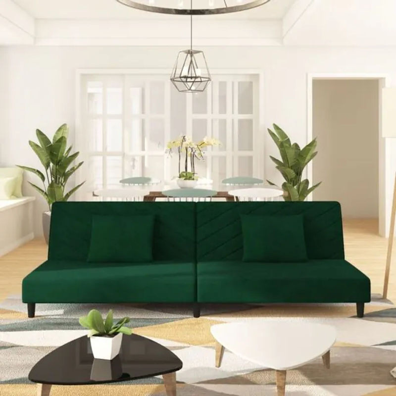 vidaxl Schlafsofa 2-Sitzer aus Samt in Grün mit 2 Kissen und modernem Design - Bild 1