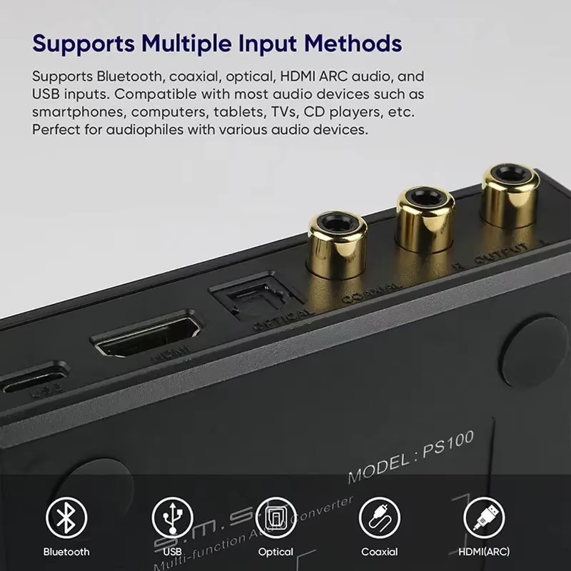 SMSL PS100 DAC Audio Konverter mit HDMI ARC und ES9023 Chip in Schwarz - Bild 3