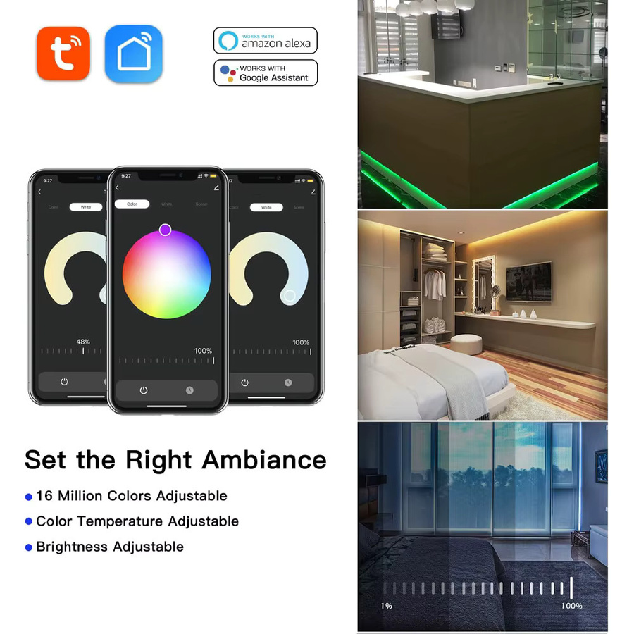 CENFAYA 5in1 WiFi LED Controller mit Tuya App Sprachsteuerung und Musikmodus, DC 12V 24V 36V 48V 30A Dimmer mit AC Druckschalter, Farbe Weiß - Bild 4