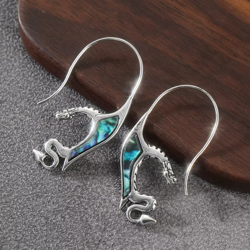 YoYo Ohrringe, Abalone-Muschel, fliegender Drache, Silber, Damen - Bild 2