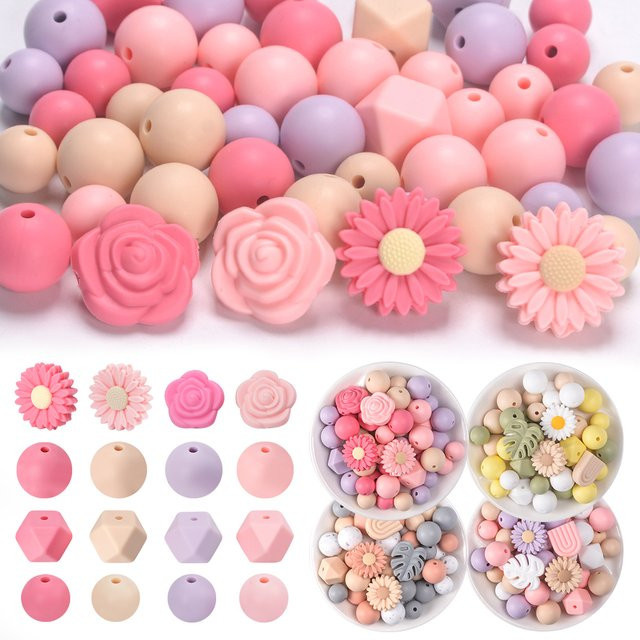 LOFCA Perlen-Set Silikon, Blumen, Sechseck, Unisex - Bild 1