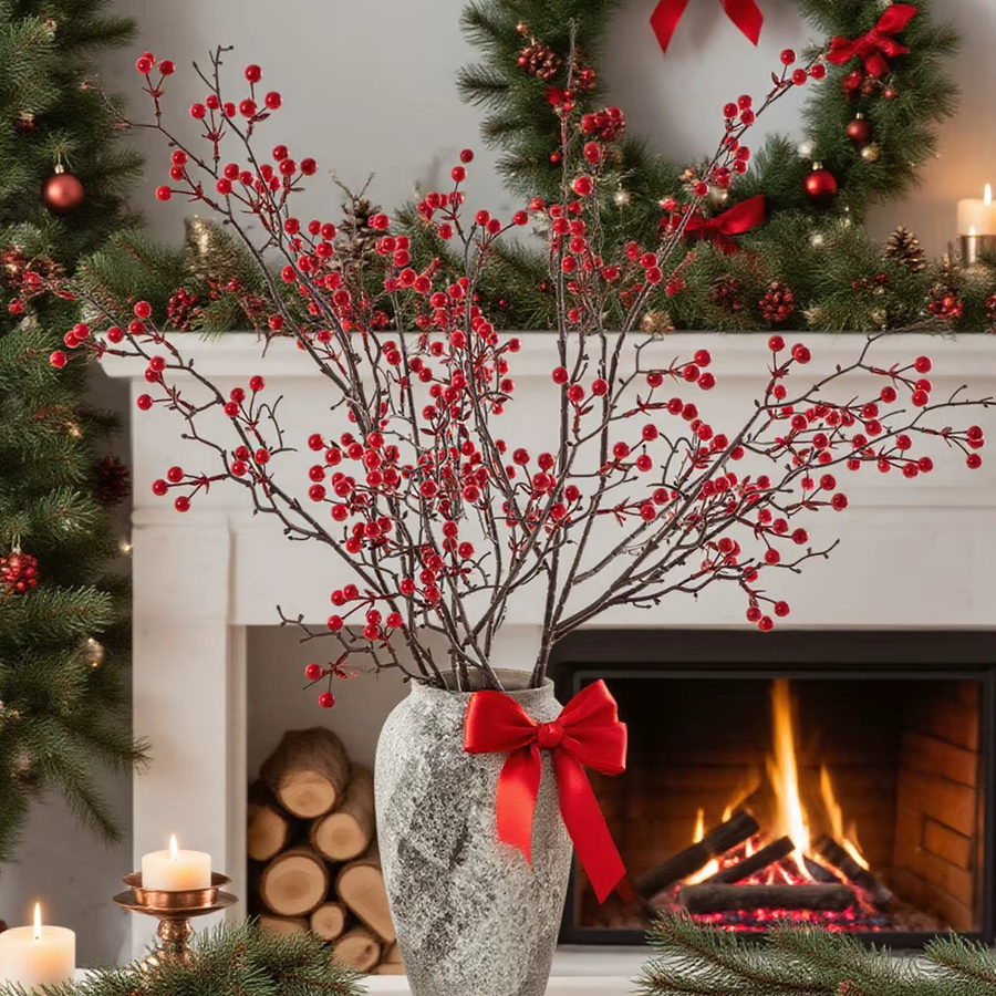 ZQCY Künstliche Holly Pflanze mit roten Beeren für Weihnachtsdekoration und Hochzeitsfloristik in Rot - Bild 2