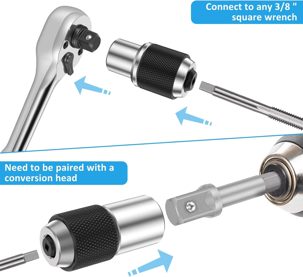 WIDEEP Gewindebohrer-Steckschlüssel-Set mit 3/8 Zoll Adapter und verstellbaren Backen für M3-M12 Schrauben in Silber - Bild 3