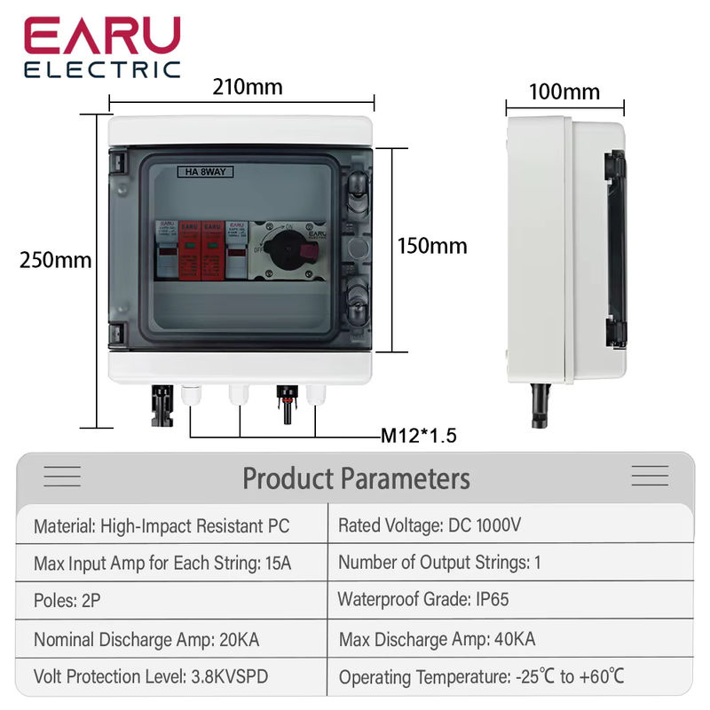 EARU Solar Photovoltaik PV Kombinierbox mit DC-Sicherung und Überspannungs- sowie Blitzschutz, 1 Eingang 1 Ausgang, IP65 wasserdicht, Weiß - Bild 2