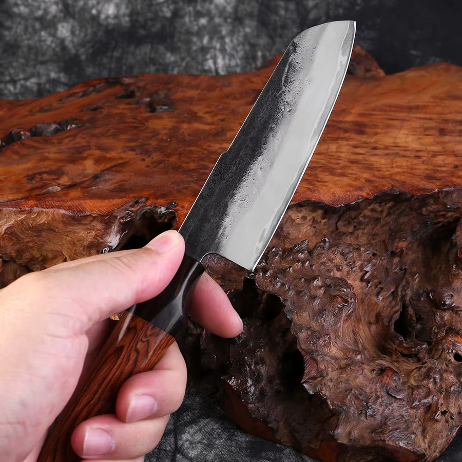 XITUO Santoku-Kochmesser aus japanischem Edelstahl, handgeschmiedetes Allzweckmesser mit Holzgriff, Silber, Klingenlänge: 12,7 cm - Bild 3