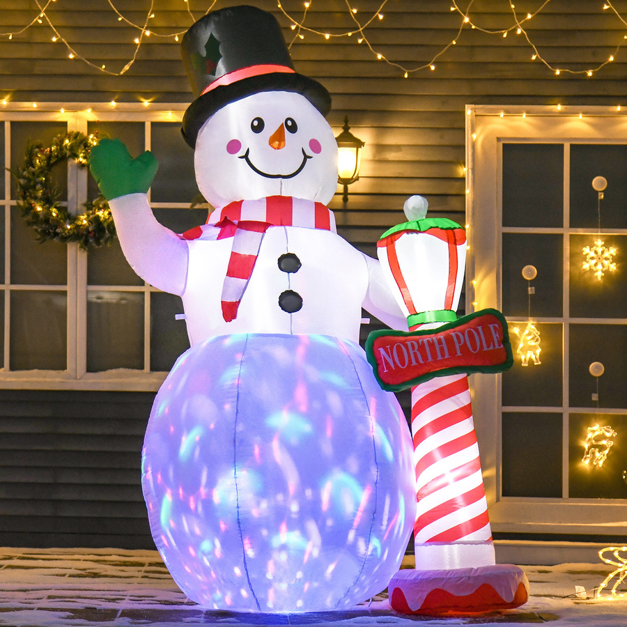 HOMCOM Aufblasbarer Schneemann mit LED-Beleuchtung für Innen und Außen, Farbe: Weiß, Höhe: 2,4 m - Bild 2