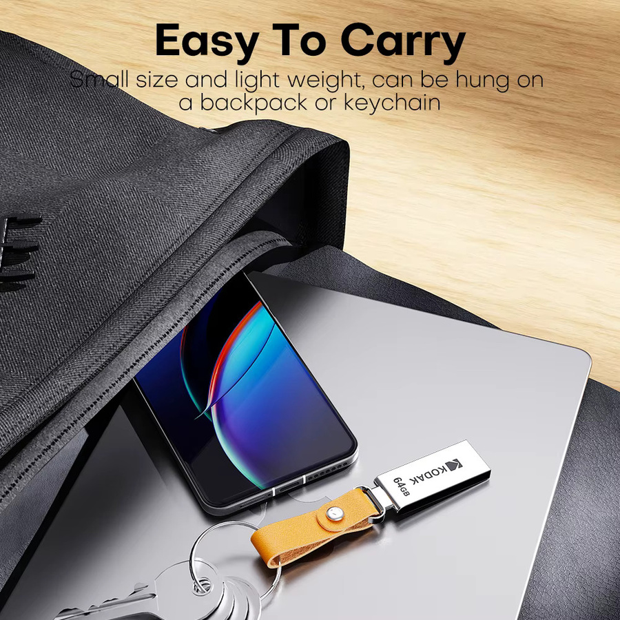 Kodak USB 2.0 Flash-Laufwerk mit Leder-Lanyard und Metall-Gehäuse, Wasserdichter USB-A Speicherstick - Bild 3