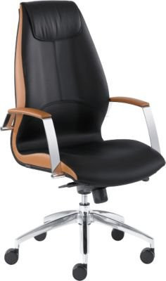 Leyform Chefsessel Wave mit Armlehnen und Kopfstütze aus Leder in Schwarz/Braun - Bild 1