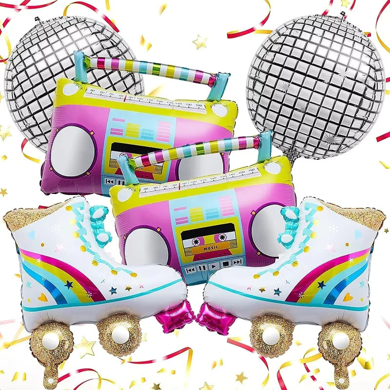 6er Set BALONAQ 4D Regenbogen Folienballons im 80er 90er Jahre Retro Disco Stil für deine Geburtstag Party Dekoration, Mehrfarbig, Durchmesser: 55,88 cm - Bild 2
