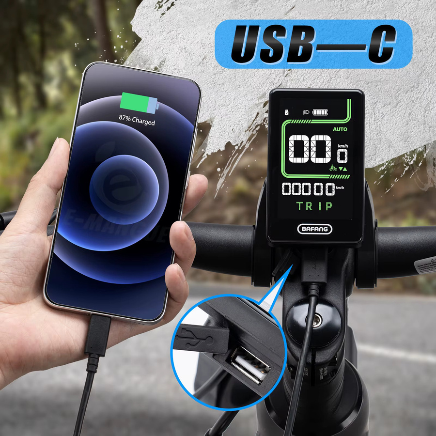 Bafang E-Bike Display DPC020 mit 3,5 Zoll LCD, 5-Pin Stecker, USB-C-Ladefunktion und Geschwindigkeitsbegrenzer für CAN-Protokoll-Motoren, Schwarz - Bild 3