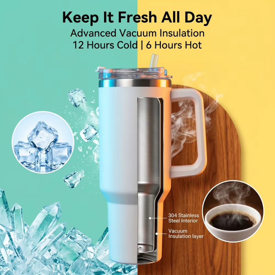 INGIFTA Thermobecher aus Edelstahl in Schwarz, vakuumisolierter Tumbler mit Strohhalm, 1200 ml auslaufsichere Wasserflasche für Kaffee und Fitness - Bild 3