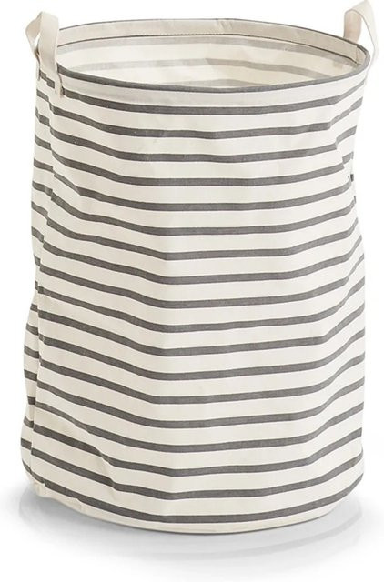 Zeller Present Wäschesammler Stripes Canvas Grau-Weiß Ø 38 cm x H 48 cm - Bild 1