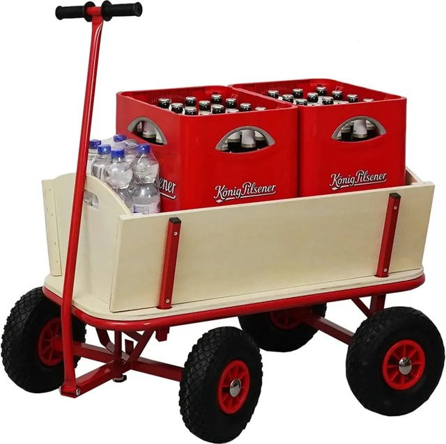 PROREGAL Profi Bollerwagen BOLLY Handwagen in Rot mit Luftbereifung, H x B x T: 97 x 90 x 60 cm, Traglast 150 kg - Bild 1