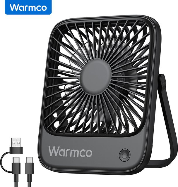 Warmco Mini-USB-Tischventilator in Schwarz mit 3 Geschwindigkeiten und 180 Grad Rotation, tragbarer USB-C-Desktop-Lüfter - Bild 1